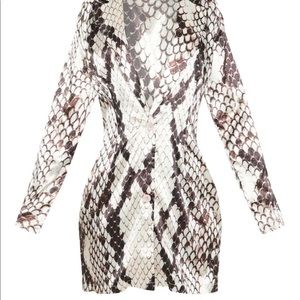 Grey Satin Snake Print Blazer Dress